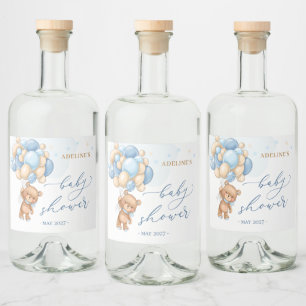 Teddy Bear Blue Balloons  Baby Shower Liquor Bottle Label