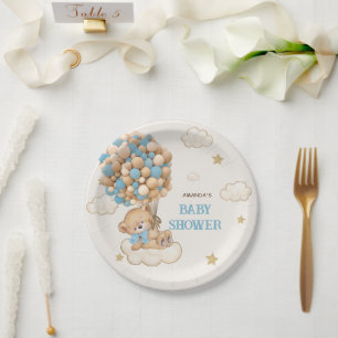 Teddy Bear Blue Balloons Baby Shower  Paper Plate