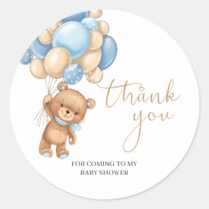 Teddy Bear Blue Balloons Baby Shower Thank You Cla Classic Round Sticker
