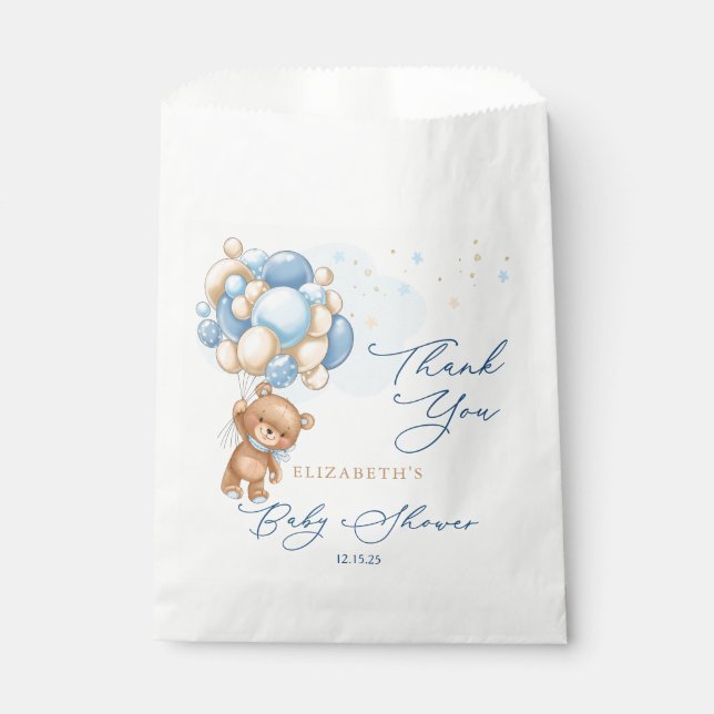 Teddy Bear Blue Balloons Baby Shower Thank You Favour Bags (Front)