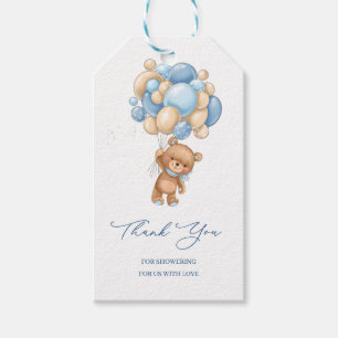 Teddy Bear Blue Balloons Baby Shower Thank You Gift Tags