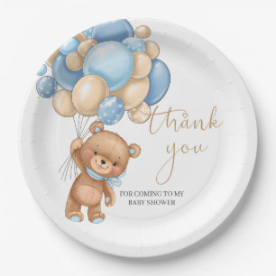Teddy Bear Blue Balloons Baby Shower Thank You  Paper Plate