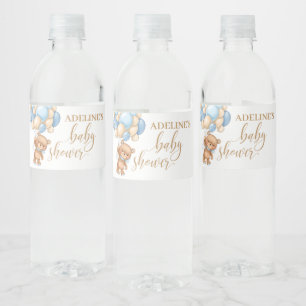 Teddy Bear Blue Balloons  Baby Shower Water Bottle Label