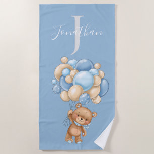 Teddy Bear Blue Balloons beach towel for kids