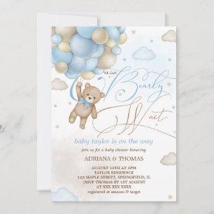 Teddy Bear Blue Balloons Boy Baby Shower Invitation