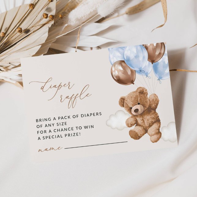 Teddy Bear, Blue Balloons, Diaper Raffle Enclosure Card (Creator Uploaded)