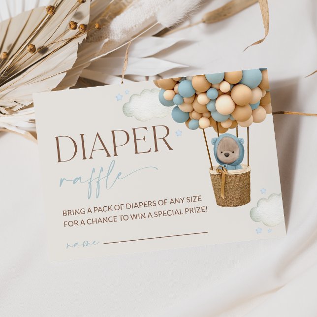 Teddy Bear, Blue Balloons, Diaper Raffle Enclosure Card (Creator Uploaded)