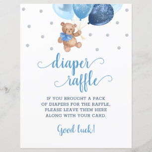 Teddy Bear Blue Balloons Diaper Raffle Game