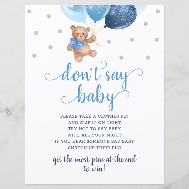 Teddy Bear Blue Balloons Don't Say Baby Game (Front)