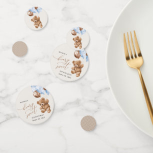Teddy Bear, Blue Balloons, First Birthday Confetti