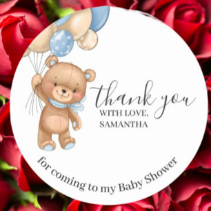 Teddy Bear Blue Balloons Thank You Classic Round Sticker
