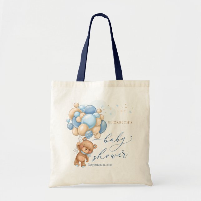 Teddy Bear Blue Balloons Tote Bag (Front)