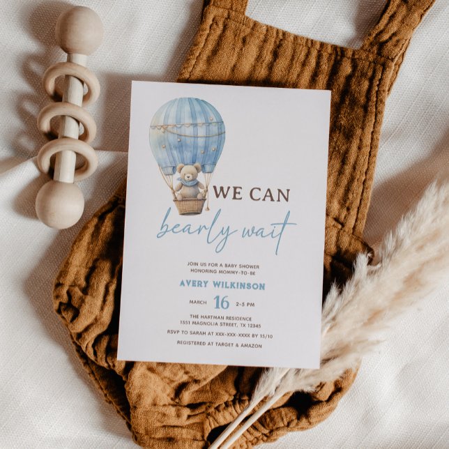 Teddy Bear Blue Bearly Wait Boy Baby Shower Invitation (Creator Uploaded)