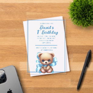 Teddy Bear Blue Birthday Acrylic Invitation