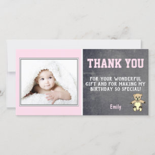 Teddy Bear Blue Birthday Thank you Photo Card Kids
