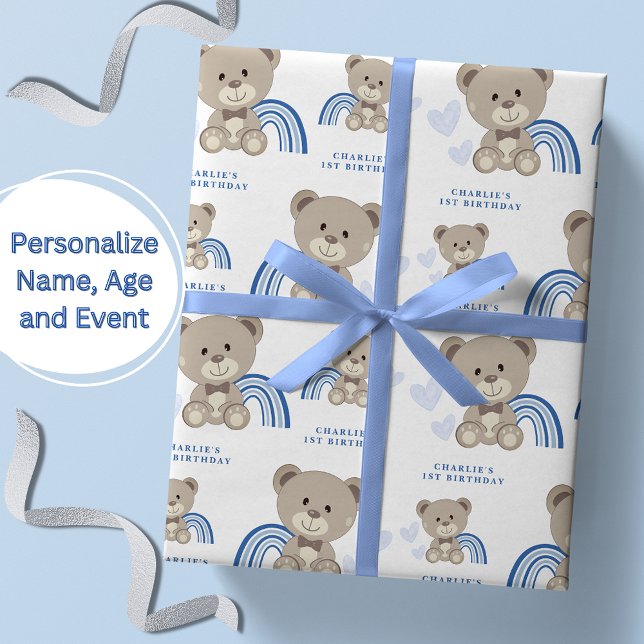 TEDDY BEAR Blue Birthday Wrapping Paper Roll (Creator Uploaded)