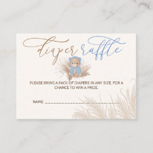 Teddy Bear Blue Boy Baby Shower Diaper Raffle Enclosure Card