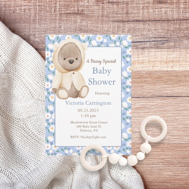Teddy Bear Blue Boy Baby Shower Invitation (Creator Uploaded)