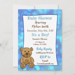 Teddy Bear Blue  Boy Baby Shower Invitations