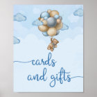Teddy bear blue brown balloon cards and gifts sign