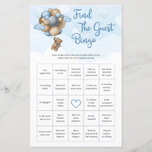 Teddy bear blue brown balloon Find The Guest Bingo
