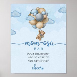 Teddy bear blue brown balloons Mum-osa bar Sign