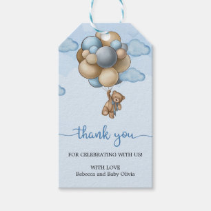 Teddy bear blue brown beige balloons thank you tag