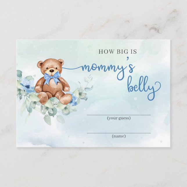 Teddy bear blue flowers How big is mummy's belly Enclosure Card (Front)