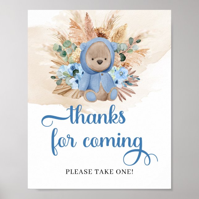 Teddy bear blue flowers pampas thanks for coming poster (Front)