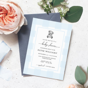 Teddy Bear Blue Gingham Baby Shower Invitation