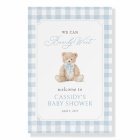 Teddy Bear Blue Gingham Baby Shower Welcome Sign