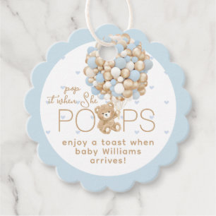 Teddy Bear Blue Heart & Balloon Baby Boy Shower Favour Tags