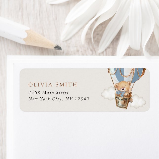 Teddy Bear, Blue Hot Air Balloon, Baby Shower (Insitu)