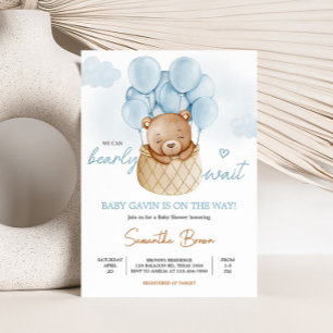 Teddy Bear Blue Hot Air Balloon Baby Shower  Invitation