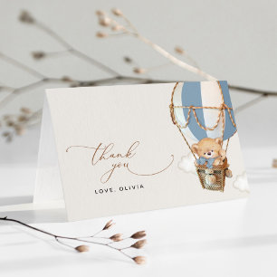 Teddy Bear, Blue Hot Air Balloon, Baby Shower Thank You Card