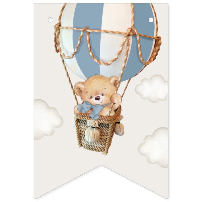 Teddy Bear, Blue Hot Air Balloon, First Birthday Bunting (First Flag)