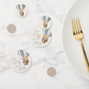 Teddy Bear, Blue Hot Air Balloon, First Birthday Confetti