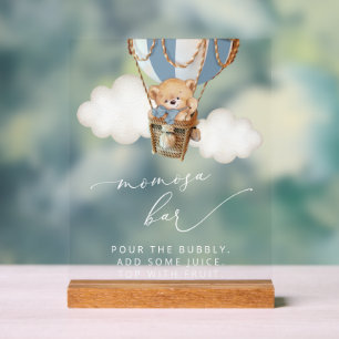 Teddy Bear, Blue Hot Air Balloon, Momosa Bar Acrylic Sign