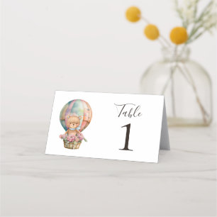 Teddy Bear Blue Hot Air Balloon Party Place Card