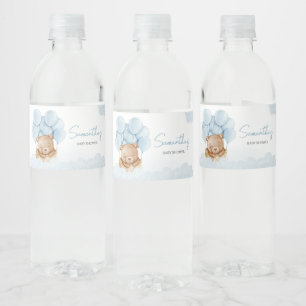 Teddy Bear Blue Hot Air Balloon Water Bottle Label