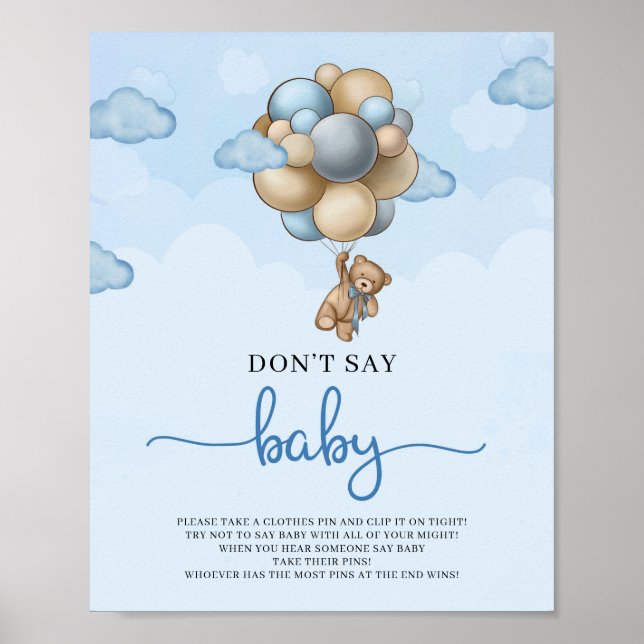 Teddy bear blue ivory balloons dont say baby game  poster (Front)