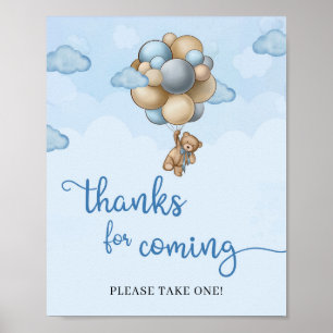 Teddy bear blue ivory balloons thanks for coming poster