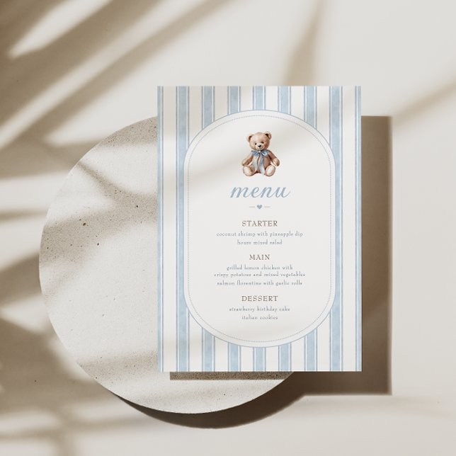Teddy Bear Blue Minimalist Menu (Creator Uploaded)