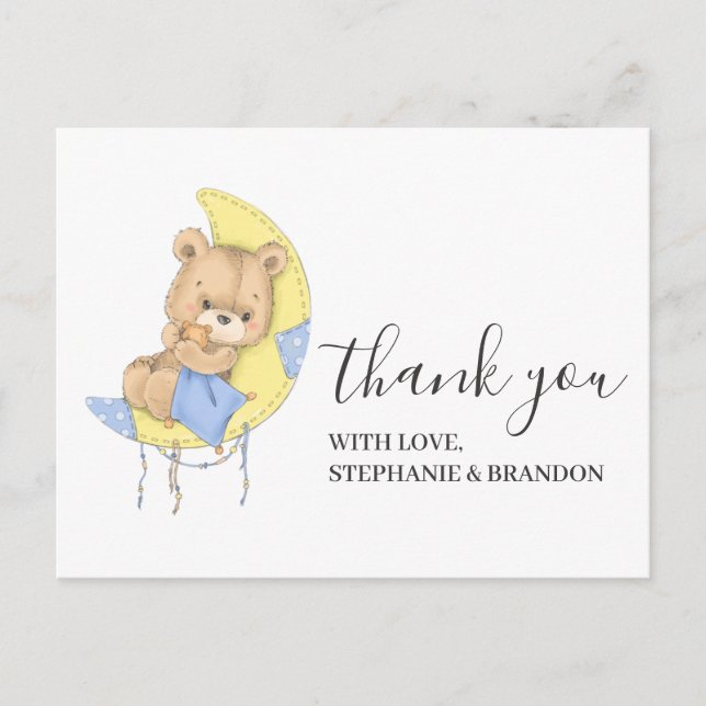 Teddy Bear BLUE Moon Thank You  Card (Front)