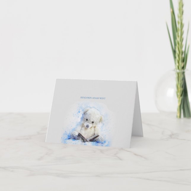 Teddy Bear Blue Photo Thank You Notecard (Front)