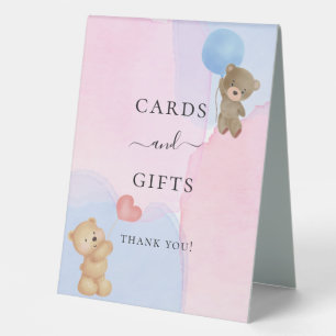 Teddy bear blue pink gender reveal cards gifts