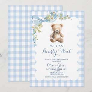 Teddy Bear Blue Plaid Baby Shower Invitation