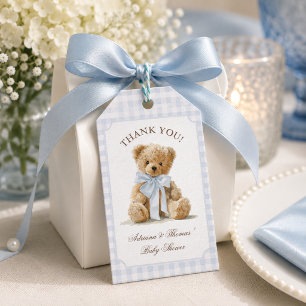 Teddy Bear Blue Plaid Baby Shower Thank You Gift Tags