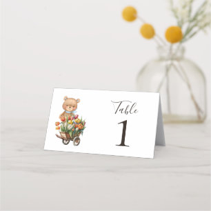 Teddy Bear Blue Rustic Floral Place Card