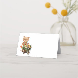 Teddy Bear Blue Rustic Floral Place Card